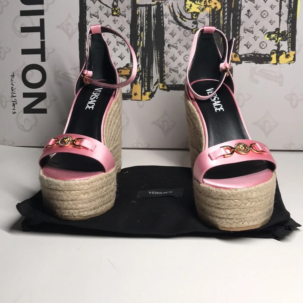 New Authentic Versace Satin Wedges – Glamorous Crystal Detail
